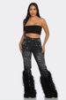 K New Stretchy Jeans Versatile High-waisted Faux Old Pearl Embellished Feather Jeans_mkmklike.com