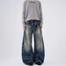 Vintage Washed Ink Splatter Jeans – Distressed Wide Leg, Unisex High Street Pants With Cutaway Details_mkmklike.com