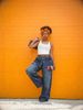 Women's Faux Two-Piece Layered Plaid Patchwork Frayed Hem Casual Jeans Regular Fit Spring/Autumn Summer Cotton Denim_mkmklike.com