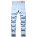 2024 Cross-Border Supply New Elastic Knee Patch Distressed Personalized Dot Paint Jeans For Men European And American_mkmklike.com