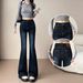 Stretch Flared Jeans For Women - High Waist Bootcut Denim Pants, Slim Fit Vintage Washed Dark Blue, Trendy 70s Retro Style (Ankle/Full/Extra Long)_mkmklike.com