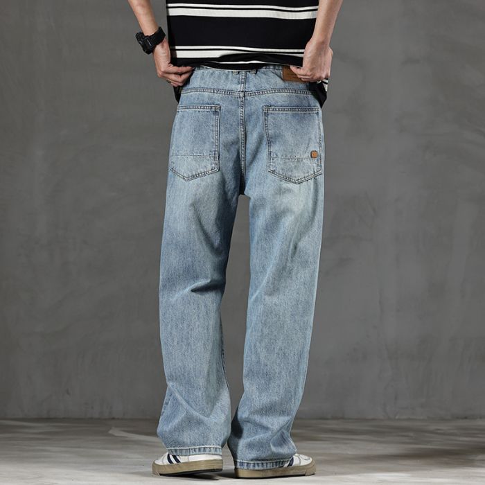 New Spring Jeans Men's Harlan Loose Trendy Brand American Retro Washing Double Craft Medium Waist Large Size Youth Embroidery_mkmklike.com