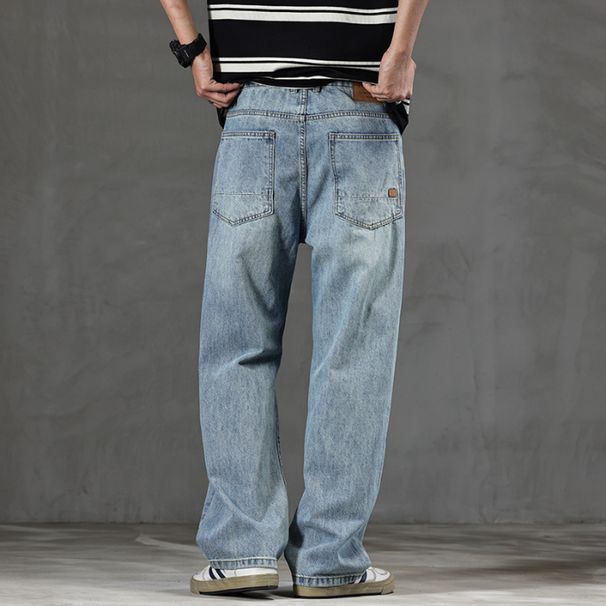New Spring Jeans Men's Harlan Loose Trendy Brand American Retro Washing Double Craft Medium Waist Large Size Youth Embroidery_mkmklike.com