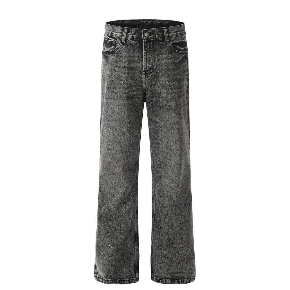 Heavy-duty Washed Vintage Denim Straight-leg Pants Men's Punk Street Style Ripped Loose Casual Trousers_mkmklike.com