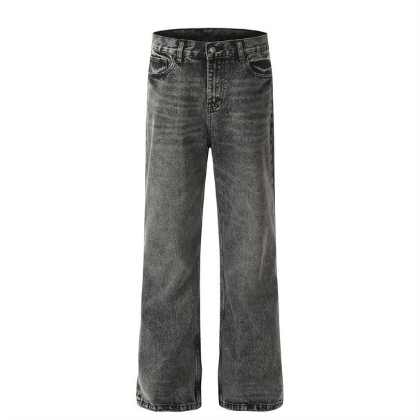 Heavy-duty Washed Vintage Denim Straight-leg Pants Men's Punk Street Style Ripped Loose Casual Trousers_mkmklike.com