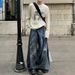 Vintage Washed Oversized Cargo Jeans - Reverse Waistband & Curved Hem Design For Streetwear Enthusiasts_mkmklike.com