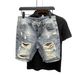 Men's Straight Leg Denim Shorts Loose Fit Korean Style Trendy Ripped Thin Mid-Length Summer Fashionable Brand Five Point Pants_mkmklike.com