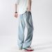 Men's Distressed Light Blue Jeans - Relaxed Straight Leg Ripped Denim Pants With Elastic Waist For Casual Streetwear_mkmklike.com