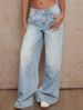 Women's Clothing Low Waist Wide Leg Pants Retro Washed Blue Slim Pants Spring_mkmklike.com