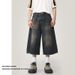 Men's Clothing Niche All Match Men's And Women's Denim Shorts Summer Loose Straight Wide Leg Retro Distressed Blue Cropped Trousers_mkmklike.com