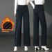 Clair 2025 Winter Fleece-Lined Warm Jean For Women High-End Rhinetone Print Craft Stylih Straight-Leg Plu Size Caual_mkmklike.com