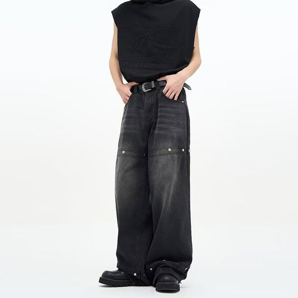 Suitable For All Seasons American Style Washed Vintage Jeans For Men Spring Autumn Straight Loose High Street Vibe Long Pants_mkmklike.com