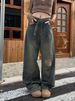 Women's High-Waisted Distressed Wide-Leg Jeans – Vintage Washed Denim Pants For Effortless Street Style_mkmklike.com