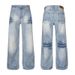 Men's Clothing Four Seasons American Retro Washed Light Color Grinding White Lightning Bamboo Pattern Jeans Straight Mopping Couple_mkmklike.com