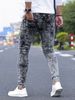 Men's Jeans With Elastic Holes, Dark Gray Leggings, Slim Fit And Versatile, Multi Craft Design, Men's Pants_mkmklike.com