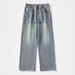 Men's Trendy Casual Wide Leg Jeans Splatter Paint Straight Loose Fit Washed Retro American High Street Style Long Pants_mkmklike.com