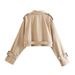 New women's European and American style belted long sleeved short casual windbreaker jacket_mkmklike.com