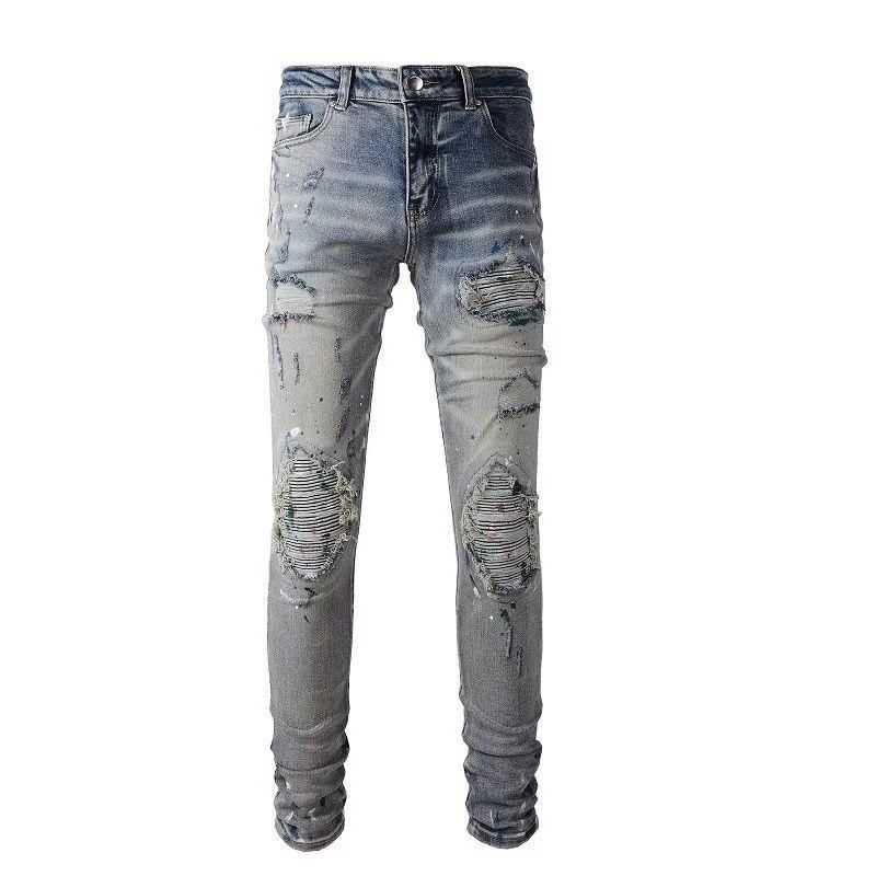 Autumn And Spring Fashion Retro Sports Straight Leg Ripped Jeans Men's Comfortable Breathable Elastic High-Quality Denim_mkmklike.com