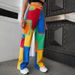 Women's Clothing Color-Block High Waist Jeans For Women – Brushed Denim Straight Leg Pants_mkmklike.com