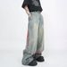 BOY 2024 American Retro Vintage Striped Patchwork Cargo Jeans Men's Trendy Brand Straight Loose Wide-Leg Pants_mkmklike.com