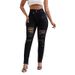 Women's Clothing Fashion Denim Small Feet Ripped Long Sexy High Waist Black Jeans_mkmklike.com