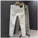 Men's Clothing White Trousers Stylish And Versatile Slim Fit White Jeans Straight Leg Casual Denim Pants With Stretch Comfortable For Daily Wear_mkmklike.com