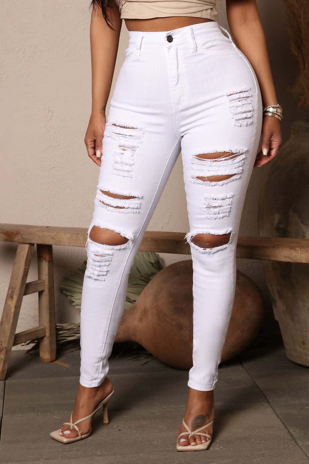 K New Black And White Elastic Ripped Jeans For Women's Legs_mkmklike.com