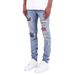 Men's Clothing Men's Cashew Flower Light Blue Tight Elastic Ripped Patch High Street Trend Skinny Jeans_mkmklike.com