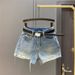 Women's Dark Denim Shorts European Style Ripped Frayed Hem Slimming Wide Leg A-Line Hot Pants Summer 2026 Versatile Clothing_mkmklike.com