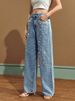 Women's Washed Denim Beaded Trousers – Vintage High-Waisted Straight-Leg Jeans With Handcrafted Beadwork (Pinkish/Yellows/Bluish/Medium Blue)_mkmklike.com