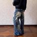 Men's Clothing Men's Vintage Washed Loose Straight Leg Jeans - Distressed Denim Pants With Bamboo Knot Texture For Casual Wear (Blue, S-3XL)_mkmklike.com