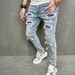 Men's Clothing denim high street trendy brand ripped slim fit small foot elastic jeans men's slim fit_mkmklike.com