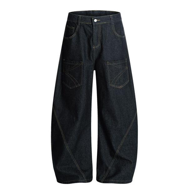 Artistic Embroidered Letter Scimitar Jeans For Men, Design Sense, Three-Dimensional Deconstruction, Multi-Pocket_mkmklike.com