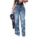 Women's Floral Print Denim Pants – High-Stretch Cotton, Relaxed Fit, Boho-Chic Streetwear (S-XXL, Mid-Rise, Classic Blue Wash)_mkmklike.com