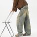 American-style Trendy Brand Washed Splatter-ink Curved Cut Jeans For Men, Autumn Cleanfit Straight Wide-leg Pants,_mkmklike.com