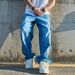 Men’s Cargo Wide Leg Jeans – Streetwear Multi-Pocket Denim Pants, Hip Hop & Urban Style, Loose Fit Comfort, Classic Blue & Black_mkmklike.com
