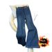 Blue Fleece-lined Thickened Flared Jeans For Women, Autumn/winter 2026 New High-waisted Korean Style Slim-fit_mkmklike.com