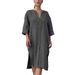 Women's New Cotton and Linen Pure Color Casual Round Neck Button Long Dress _mkmklike.com