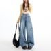 Retro Washed Wide Leg Cargo Jeans For Women Floor Length Pants With Side Pocket Design American Style Autumn New_mkmklike.com