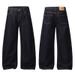 Men's Clothing Cocoon Shaped Wide Leg Raw Denim Jeans, Unisex Patchwork Design, Niche Straight Leg Pants_mkmklike.com