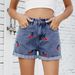 Women's Clothing Washed Versatile Cherry Embroidered Denim Shorts Hot Pants_mkmklike.com