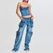 Women's clothing Spring New Fashion High Street Design Pocket Stitching Workwear Style High Waist Straight Denim Pants Women_mkmklike.com