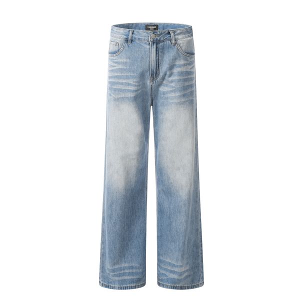 Men's Clothing High Street Retro Jeans Loose Straight High End Sense Of All Match Wide Leg Pants Handsome Pants_mkmklike.com