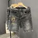 Men's Clothing Ripped Denim Shorts Men's Summer Thin Print Scraped Slim Fit Mid Length Pants Versatile Korean Style Trendy Five Point Pants_mkmklike.com