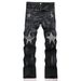 Men's Trendy Stretch Slim Fit Jeans Black Rhinestone Flared Patchwork Youth Style Nicholas Tse 3972_mkmklike.com
