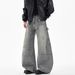 Men's Patchwork Logging Jeans High Street Fashion Mid Waist Straight Loose Trousers Retro Curved Blade Design Machine Washable_mkmklike.com