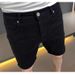 Men's Clothing Hot Diamond Trendy Five Point Jeans Thin Black Denim Shorts Mid Length Pants_mkmklike.com