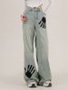 Spring And Autumn New American Street Style Palm Print Loose Floor-Length Jeans For Women Trendy_mkmklike.com