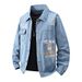 Men's Clothing Ripped Printed Denim Jacket Men's 2025 Autumn New Pink Shirt Top Trendy Letter Lapel Men's Jacket_mkmklike.com