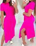 Women's round neck short sleeve slit lace-up A-line skirt with lace-up print leopard print dress 14 colors for women_mkmklike.com